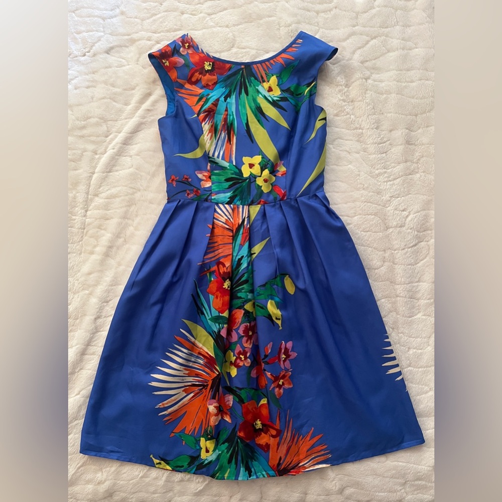 ELLEN TRACY Blue Green
Orange Floral Leaves dress size S - Picture 3 of 12